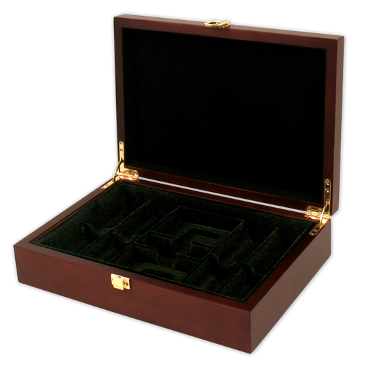 Interior view 200 chip capacity Mahogany wood poker chips case