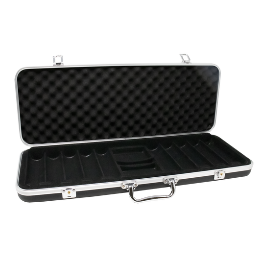 Interior view of 500 chip capacity black ABS ding proof poker chip case