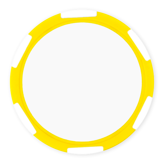 Yellow 11 gram clay composite poker chip with six stripes, UV direct print ready
