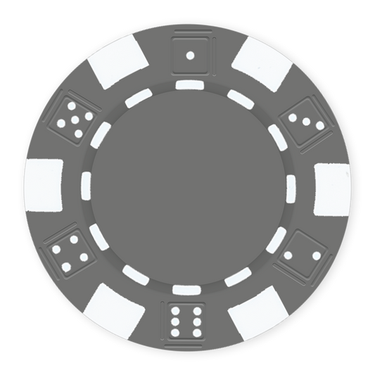 Black 11 .5 gram clay composite poker chip with dice design, UV direct print & foil-stamp ready