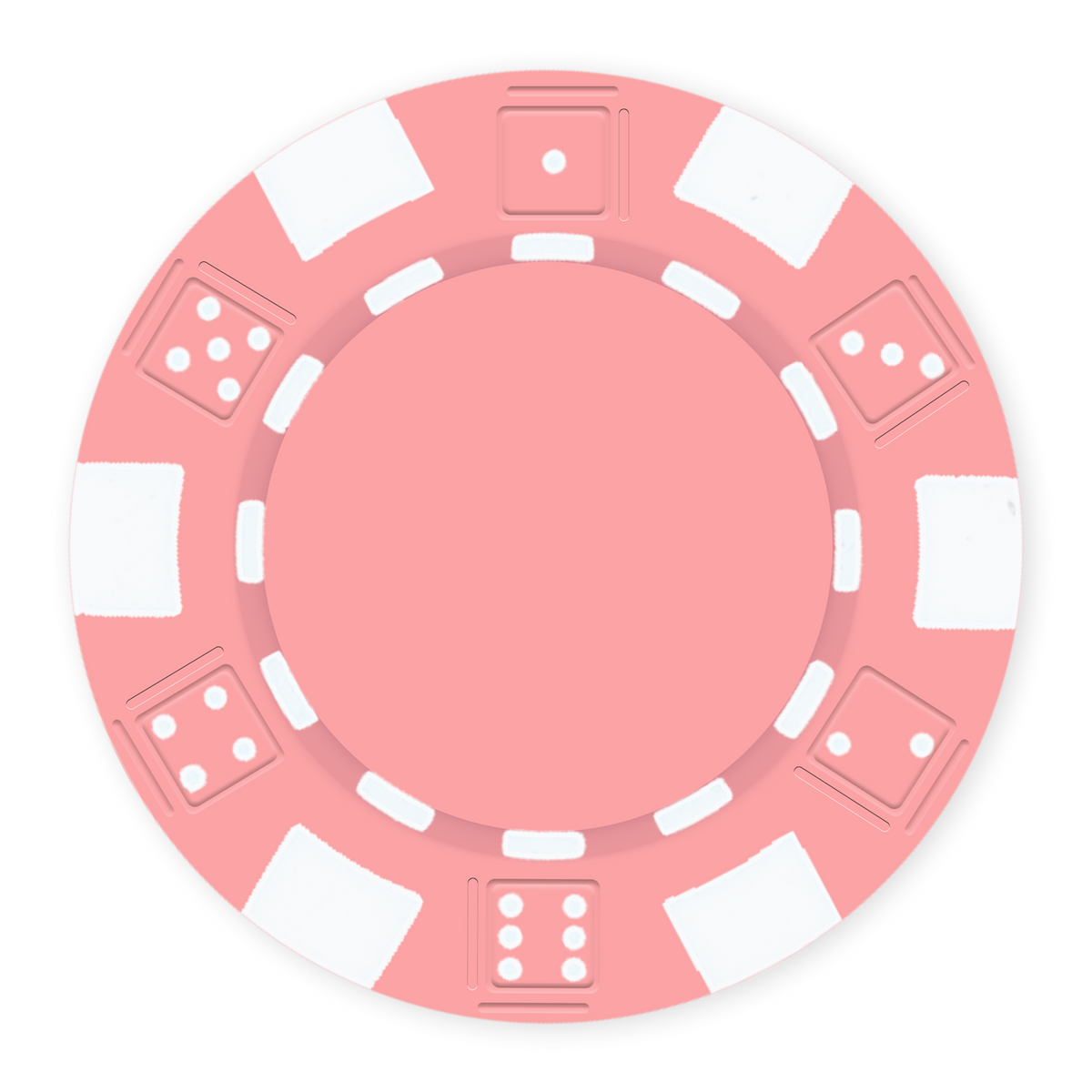 Pink 11 .5 gram clay composite poker chip with dice design, UV direct print & foil-stamp ready