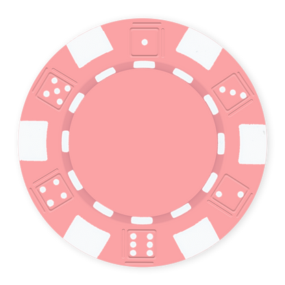 Pink 11 .5 gram clay composite poker chip with dice design, UV direct print & foil-stamp ready
