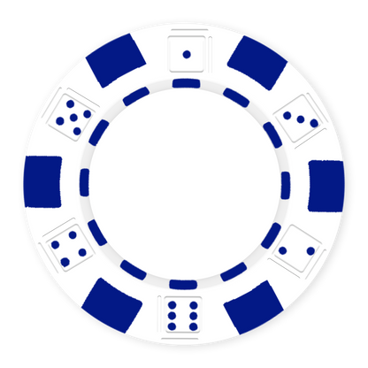 White 11 .5 gram clay composite poker chip with dice design, UV direct print & foil-stamp ready