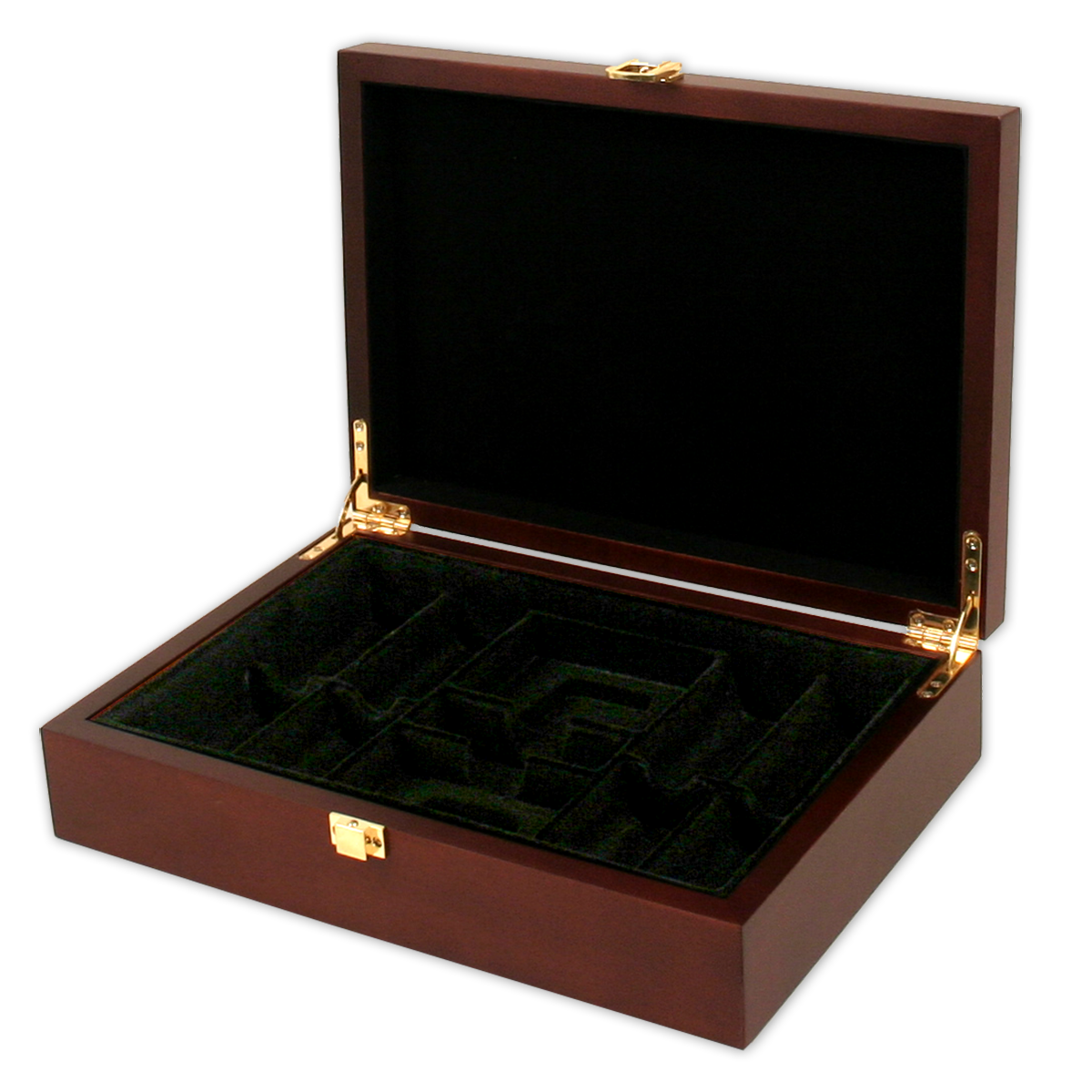Interior view 200 chip capacity Mahogany wood poker chips case