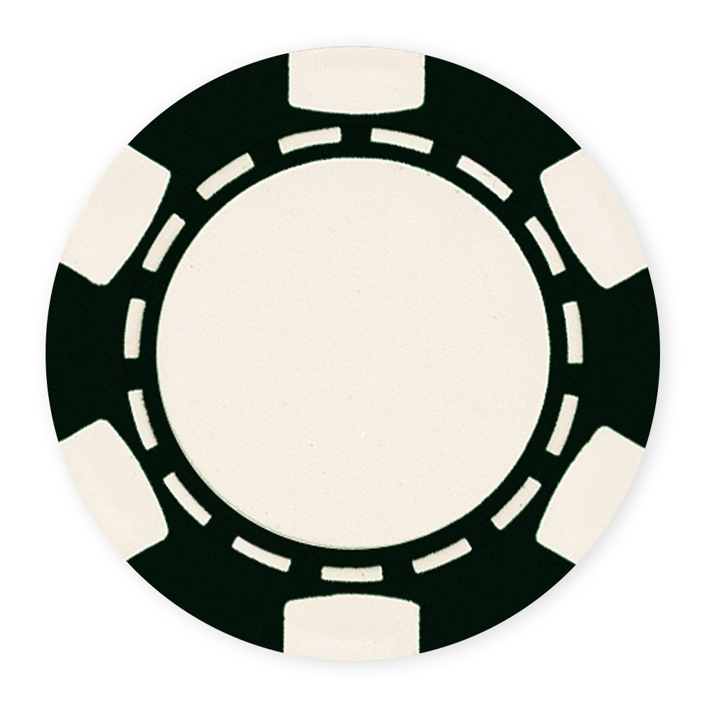 Black 11 .5 gram clay composite poker chip with classic 6-spot design - UV direct print & foil-stamp ready