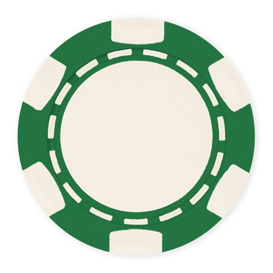 Green 11 .5 gram clay composite poker chip with classic 6-spot design - UV direct print & foil-stamp ready
