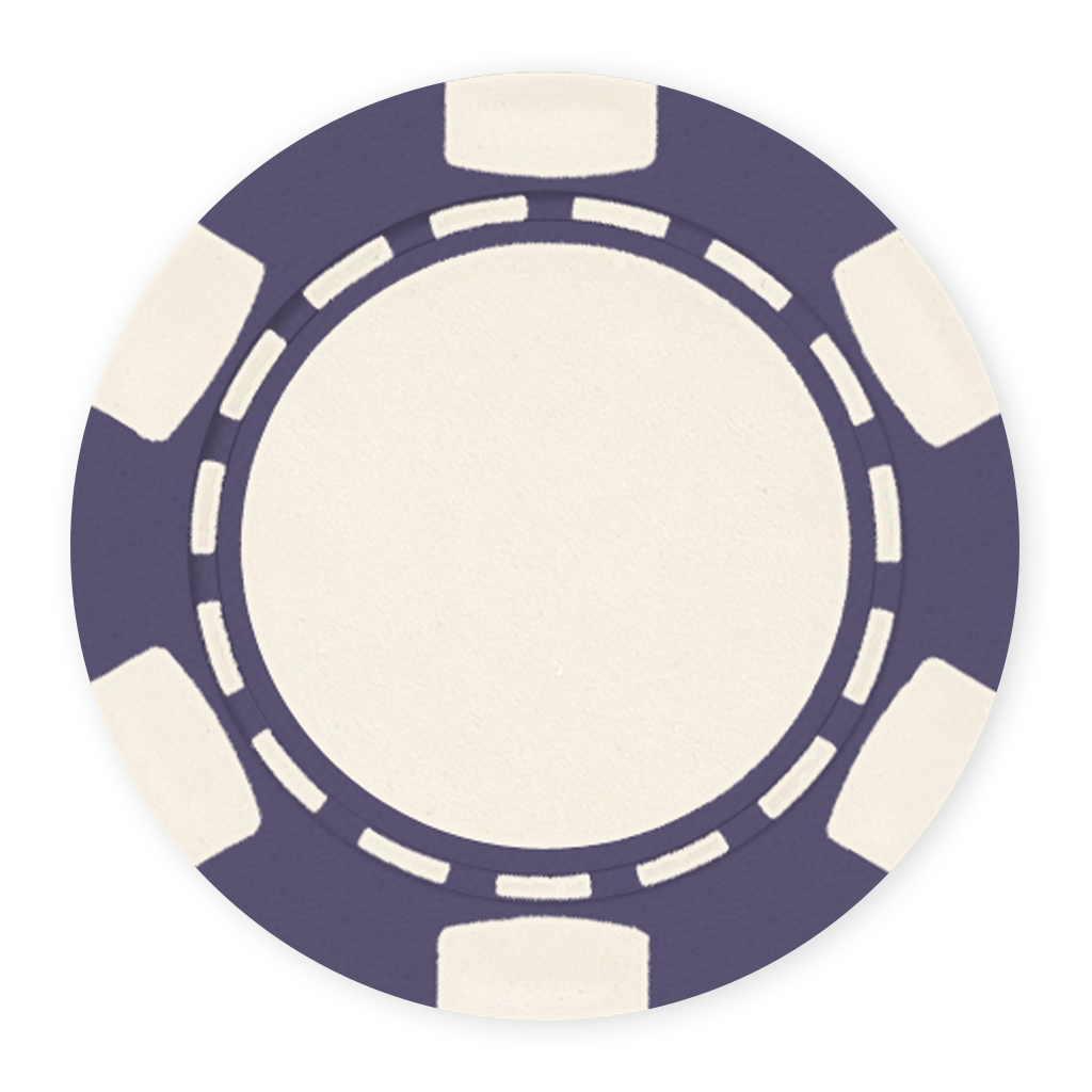 Purple 11 .5 gram clay composite poker chip with classic 6-spot design - UV direct print & foil-stamp ready