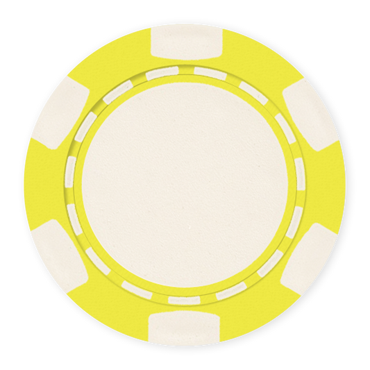 Yellow 11 .5 gram clay composite poker chip with classic 6-spot design - UV direct print & foil-stamp ready