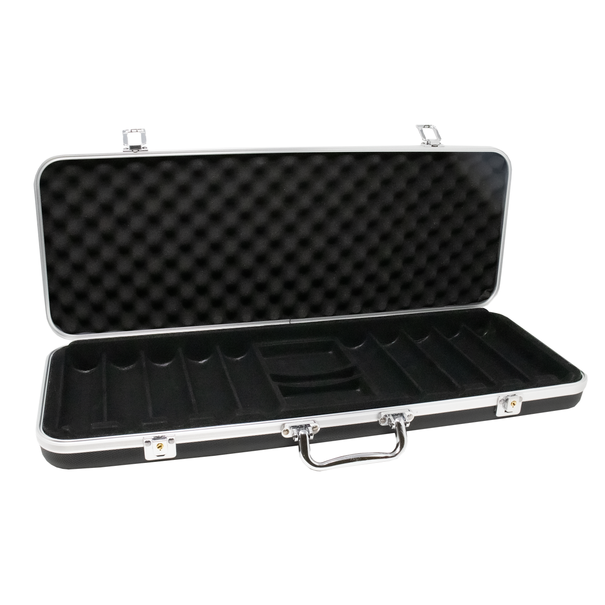 Interior view of 500 chip capacity black ABS ding proof poker chip case