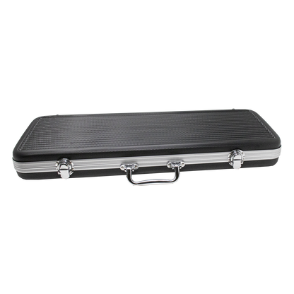 Flat view of 500 chip capacity black ABS ding proof poker chip case