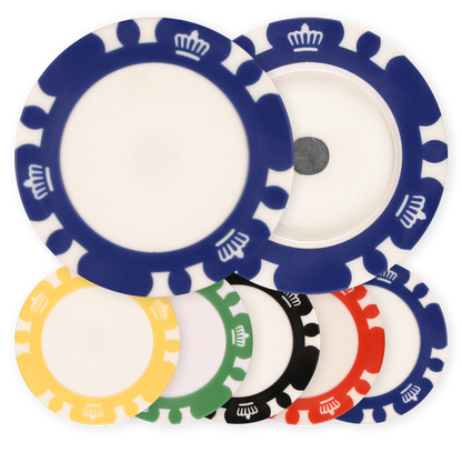 Magnetic poker chip golf ball marker holder for UV print - 5 colors
