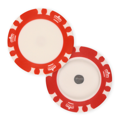Magnetic red poker chip golf ball marker holder for UV print