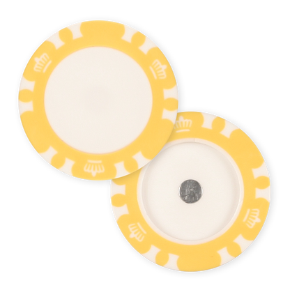 Magnetic yellow poker chip golf ball marker holder for UV print